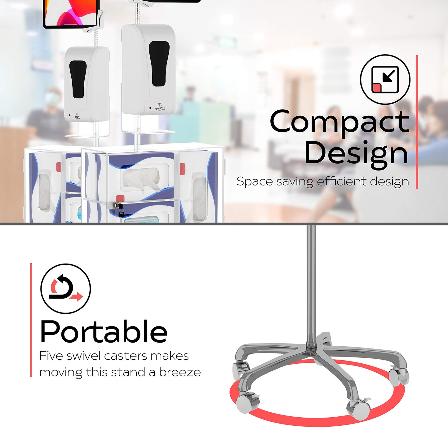 Medical Mobile Stand – CTA Medical Mobile Floor Stand for iPad 7/8/9 Gen 10.2”, 12.9” iPad Pro, 11” iPad Pro, iPad mini, iPad Air 4, Surface Pro X, and Other 7-13" Tablet - White