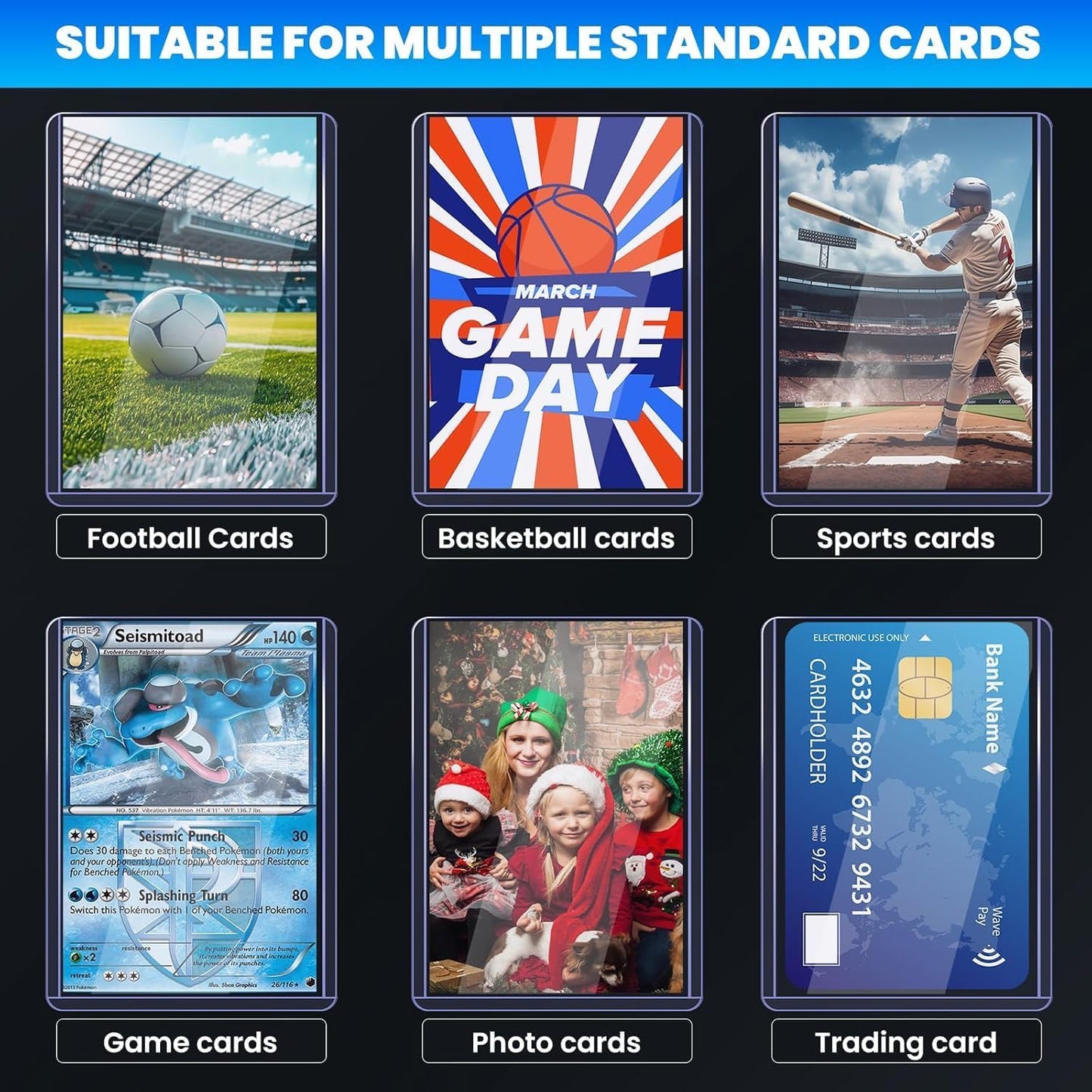 150 Hüllen Kartenhüllen Toploader für Karten, 3" x 4" Baseballkarten-Schutzhüllen, Sammelkarten-Hüllen Hartplastik passend für Baseball-, Footballkarten (50 Hard Sleeve + 100 Soft Sleeve)