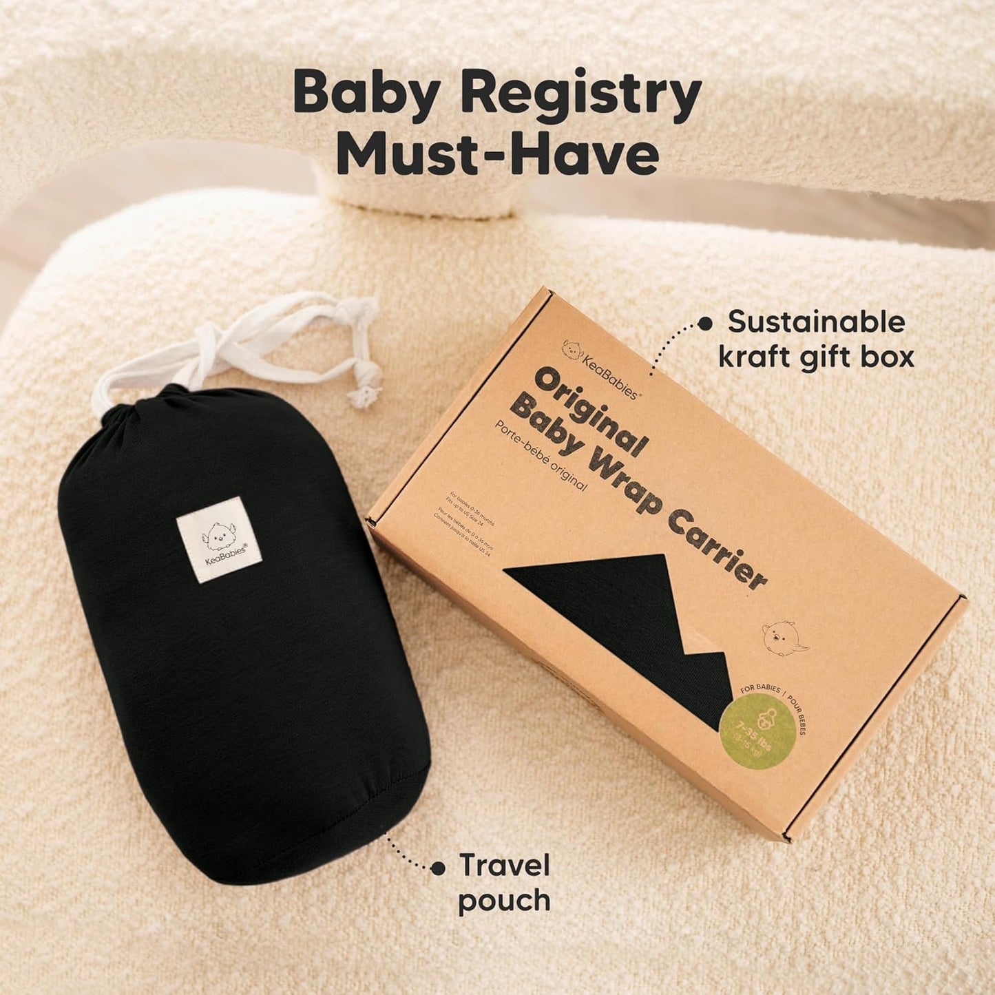 KeaBabies Babytragetuch – Das 1 Original Babytragetuch für Neugeborene bis Kleinkinder, einfach anzulegen, freihändiges Bonding, leicht, atmungsaktive Babytrage (Trendy Black)