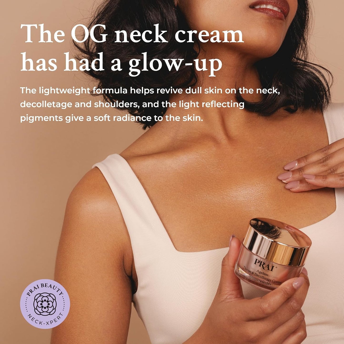 PRAI Ageless Throat & Decolletage Intensive Gold Creme 50ml - Real 24K Gold - Anti-Ageing, Anti-Wrinkle Brightening Skincare Cream - Hydrates & Firms Skin - Neck Moisturiser with Hyaluronic Acid