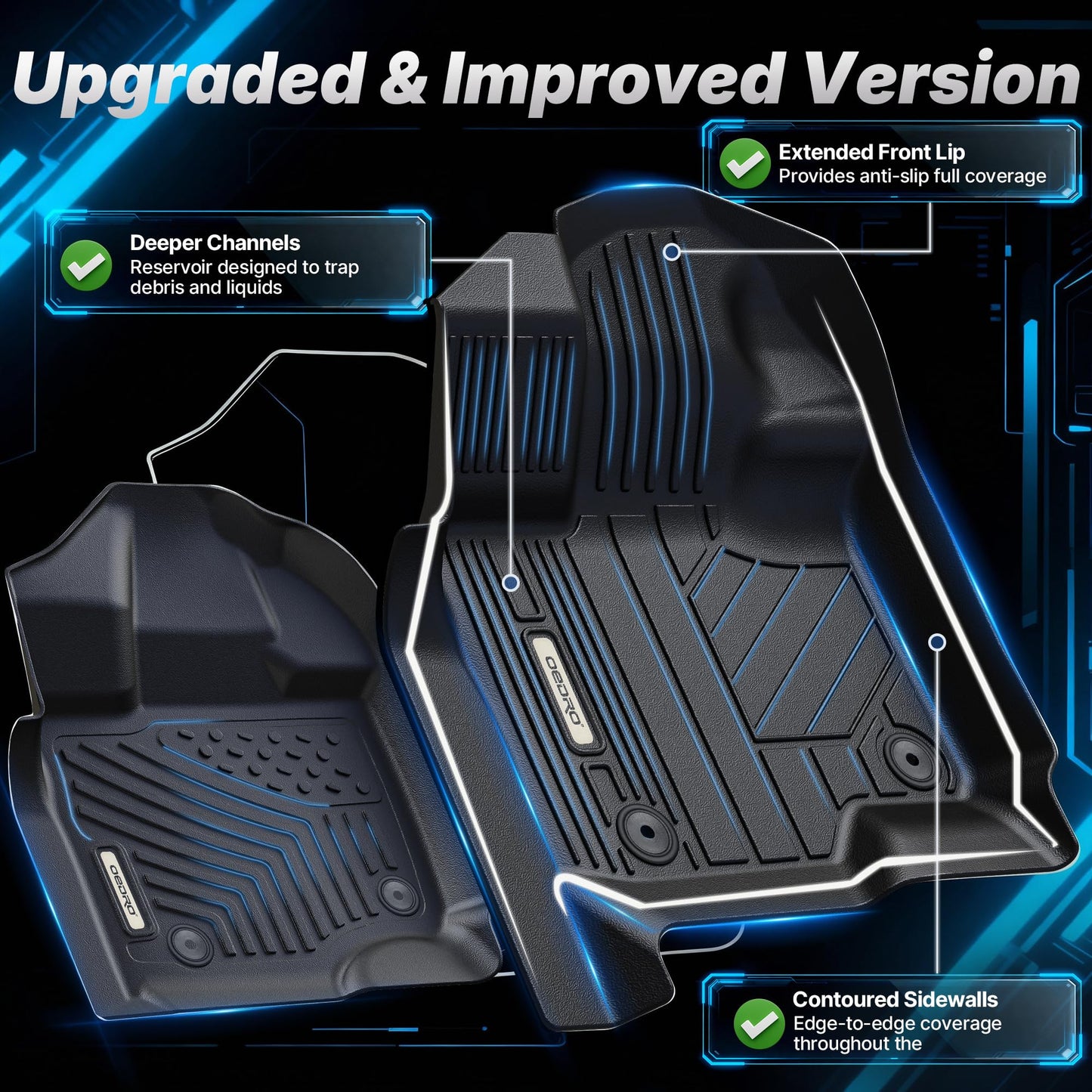 OEDRO Floor Mats Fit for Toyota Camry 2011-2007, Custom Fit Front & 2nd Row Floor Liner Set, TPE All Weather Protection Camry Car Mats, Black