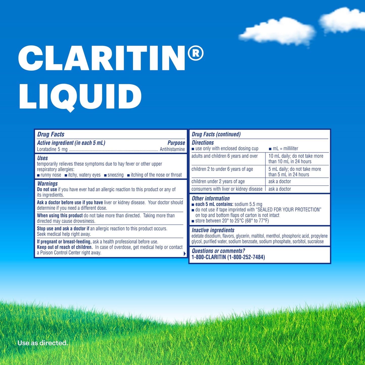 Claritin® Liquid, Allergy Medicine for Adults, 24-Hour Non-Drowsy Loratadine 5mg, Antihistamine, Cooling Honey Flavored, 8 fl. oz (Pack of 2)