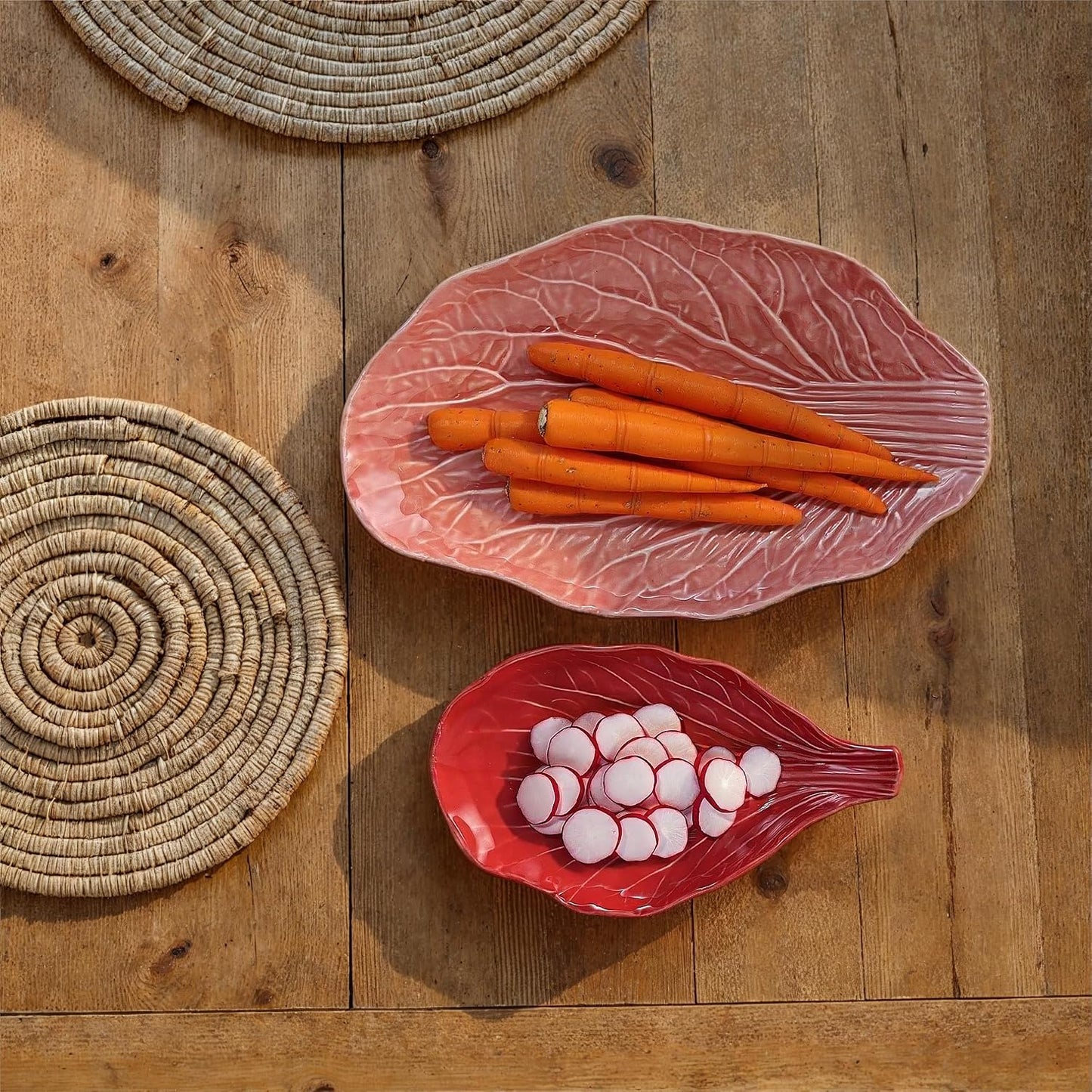 Creative Co-Op 2-Piece Stoneware Cabbage Shaped Plates, Red and Pink