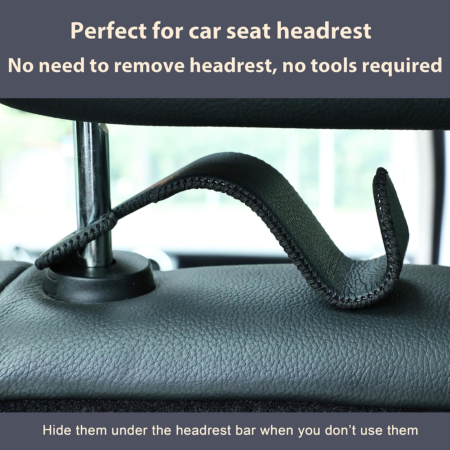 Amooca 4-Pack Car Headrest Hooks Vehicle Storage Organizer for Purses Handbags Groceries Backpack Coats –Holds 55lbs 360° Rotating Black