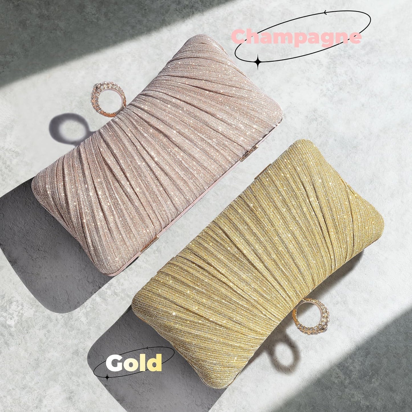 Womens Golden Glitter Clutch Purse for Bridal Wedding Party
