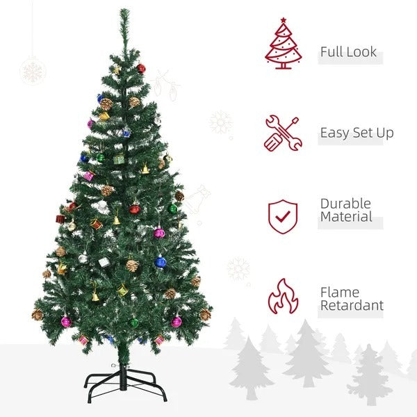 4.9ft Green Christmas Tree Artificial Xmas Holidays Party With Decoration Ornament