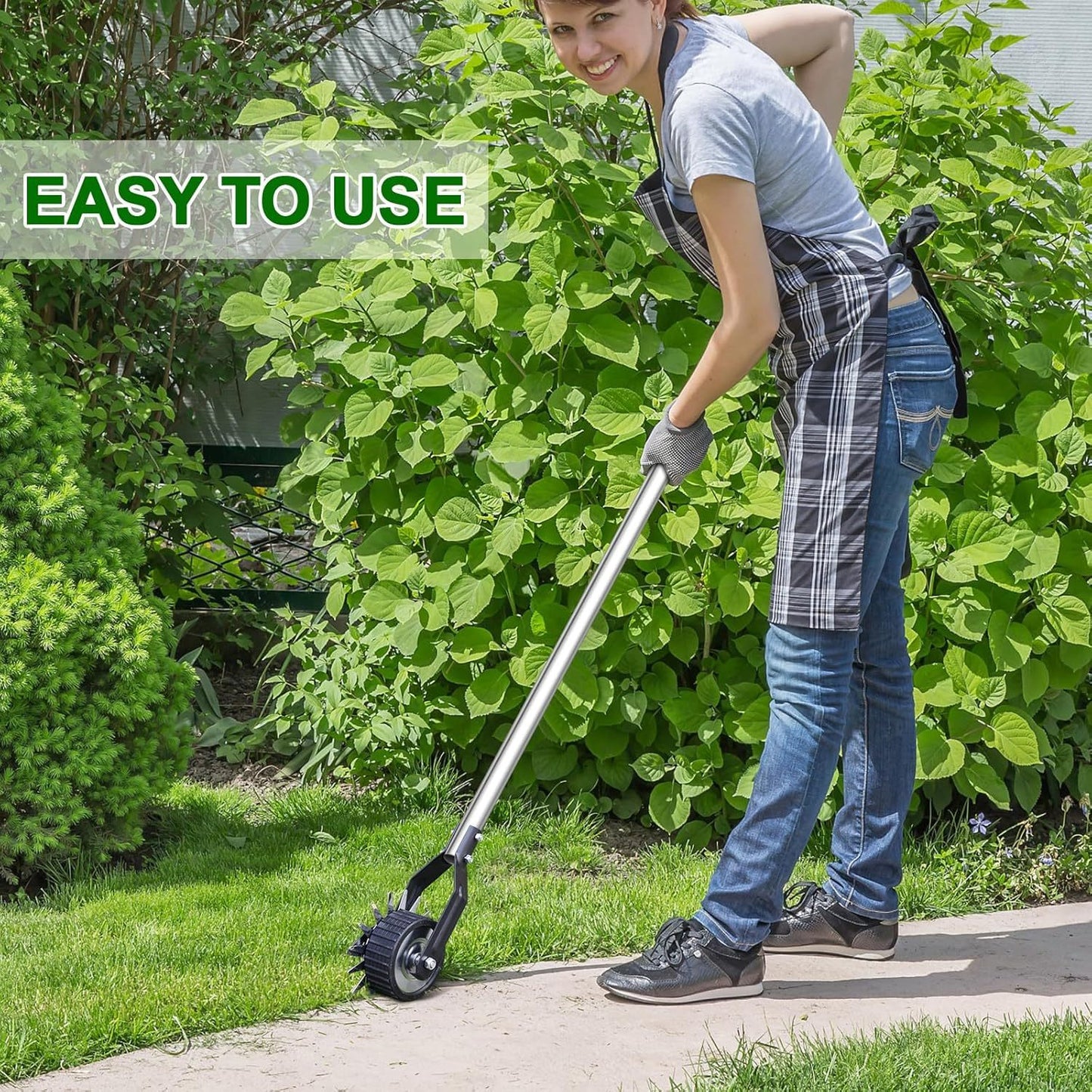 Wheel Rotary Edger, Sidewalk Manual Lawn Edger, Stainless Steel Handle, Adjustable Height -66.7Inch