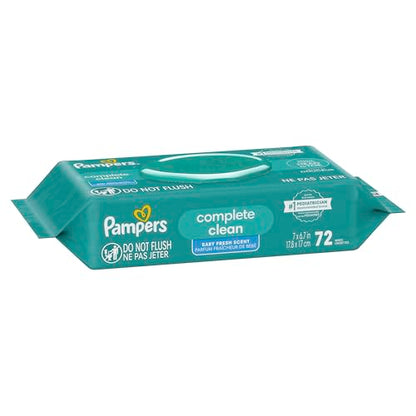 Pampers Baby-Feuchttücher, Complete Clean, Baby Fresh Duft, reinigt sanft von Kopf bis Fuß, 216 Stück (3 Packungen mit wiederverschließbarem Deckel)