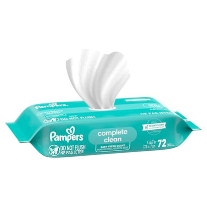 Pampers Baby-Feuchttücher, Complete Clean, Baby Fresh Duft, reinigt sanft von Kopf bis Fuß, 216 Stück (3 Packungen mit wiederverschließbarem Deckel)