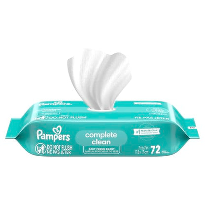Pampers Baby-Feuchttücher, Complete Clean, Baby Fresh Duft, reinigt sanft von Kopf bis Fuß, 216 Stück (3 Packungen mit wiederverschließbarem Deckel)