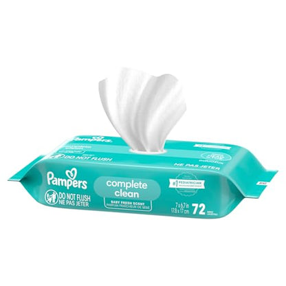 Pampers Baby-Feuchttücher, Complete Clean, Baby Fresh Duft, reinigt sanft von Kopf bis Fuß, 216 Stück (3 Packungen mit wiederverschließbarem Deckel)