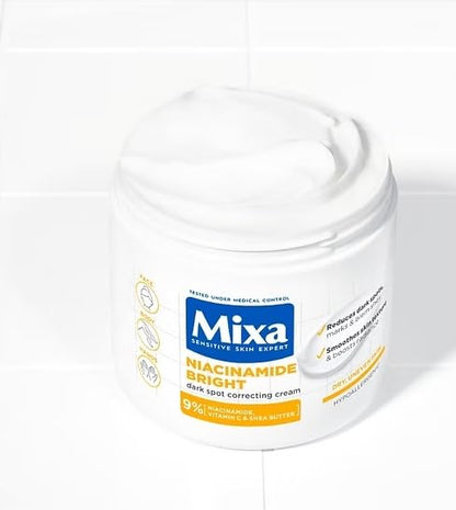 Mixa Niacinamide Bright Moisturizing Anti‑Dark Spot Cream – 400 ml (13.52 fl.oz.), Face & Body Hydration for Dry & Sensitive Skin