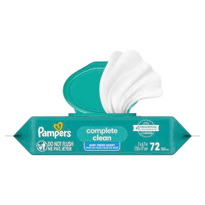 Pampers Baby-Feuchttücher, Complete Clean, Baby Fresh Duft, reinigt sanft von Kopf bis Fuß, 216 Stück (3 Packungen mit wiederverschließbarem Deckel)