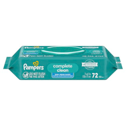 Pampers Baby-Feuchttücher, Complete Clean, Baby Fresh Duft, reinigt sanft von Kopf bis Fuß, 216 Stück (3 Packungen mit wiederverschließbarem Deckel)