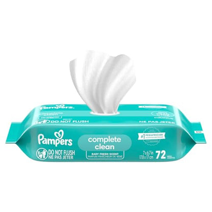 Pampers Baby-Feuchttücher, Complete Clean, Baby Fresh Duft, reinigt sanft von Kopf bis Fuß, 216 Stück (3 Packungen mit wiederverschließbarem Deckel)