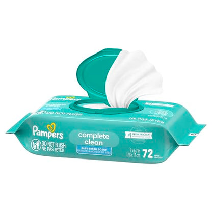 Pampers Baby-Feuchttücher, Complete Clean, Baby Fresh Duft, reinigt sanft von Kopf bis Fuß, 216 Stück (3 Packungen mit wiederverschließbarem Deckel)