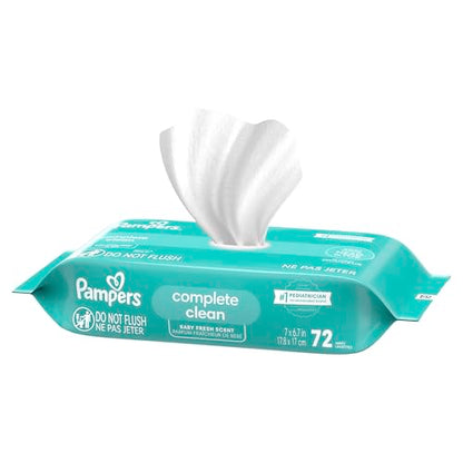 Pampers Baby-Feuchttücher, Complete Clean, Baby Fresh Duft, reinigt sanft von Kopf bis Fuß, 216 Stück (3 Packungen mit wiederverschließbarem Deckel)