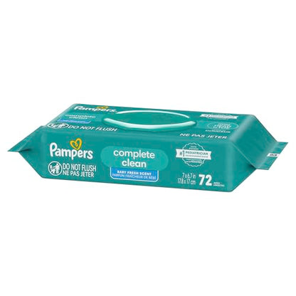 Pampers Baby-Feuchttücher, Complete Clean, Baby Fresh Duft, reinigt sanft von Kopf bis Fuß, 216 Stück (3 Packungen mit wiederverschließbarem Deckel)