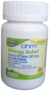 Ohm 24-Hour Antihistamine Cetirizine HCl 10 mg Tablets, 300 Count – All-Day Allergy Relief for Itchy Eyes, Runny Nose, Hay Fever, Pollen, and Indoor & Outdoor Allergies