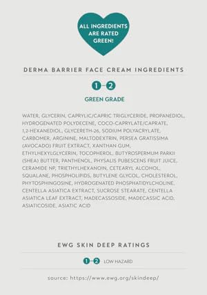 Derma Barrier Soothing & Hydrating All-in-One Gel Cream, Skin Barrier Repair Face Moisturizer with CICA, Panthenol, and Shea Butter, Vegan, EWG Green, Hypoallergenic for Sensitive Skin, 3.52 Oz