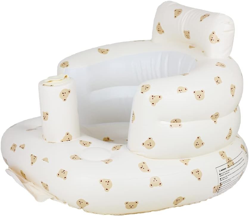 Aufblasbarer Babysitz, aufblasbarer Babystuhl für Babys ab 3 Monaten, aufblasbarer Sommerstuhl mit integrierter Luftpumpe, Baby-Bodensitz zum Sitzenlernen, Spielen, Campen, Orange