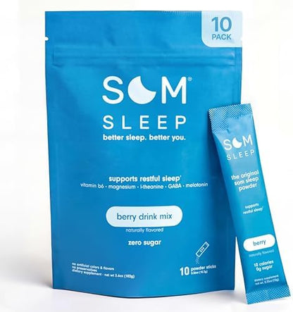 Som Sleep, Sleep Aid Powder Stick Packs – Variety Pack Bundle, 40 Count – Berry, Cherry, Mango & Tangerine – 0 Sugar, 10 Calories – Sleep Support Drink Mix Supplement