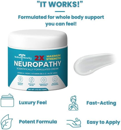 2 x Kraft Neuropathy Nerve Therapy Max Potency Relief Cream for Feet, Hands, Legs and Toes - Enriched with Arnica, Vitamin B6, Aloe Vera, MSM - Expertly Made for Extraordinary