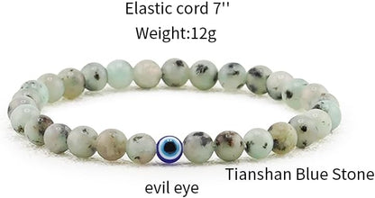 6 mm Böses Auge Armband aus schwarzen Kristallen – verstellbares Set aus Natursteinen für Herren und Damen, Schutzamulett als Geschenk für den Alltag/Geburtstag/Jahrestag