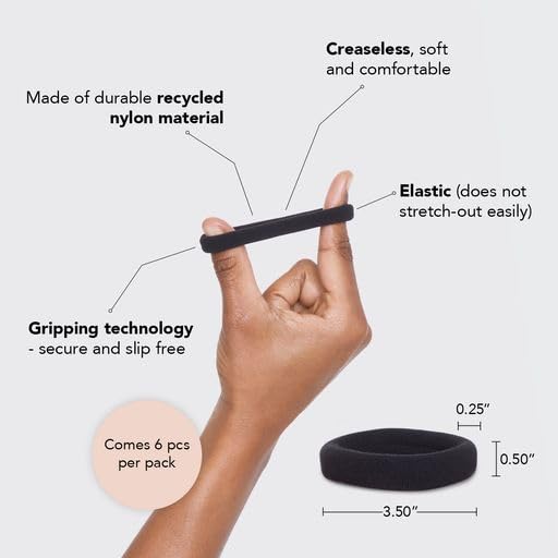 Kitsch Schwarze Haargummis ohne Haarschäden – Starke, dehnbare Haarbänder | Weiche Nylon-Pferdeschwanzhalter, ziepen nicht, ideal für Hochsteckfrisuren und Zöpfe | Ideale Geschenke für Frauen – Schwarz, 20 Stück