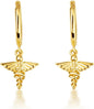 Claddagh Gold 14K Yellow Gold Medical Nurse RN Caduceus Staff Drop Earrings