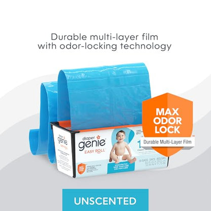 Diaper Genie Easy Roll Nachfüllpackung | 30 Beutel pro Nachfüllpackung | Fasst bis zu 1410 Neugeborenenwindeln | Geruchskontrolle | Nachfüllbeutel für Windeleimer | Passend für Diaper Genie Signature & Platinum Windeleimer