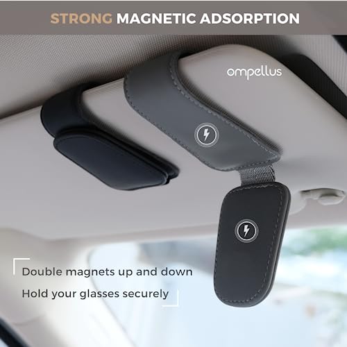 Ompellus Magnetischer Sonnenbrillenhalter aus Leder, Brillenhalter-Clip für die Auto-Sonnenblende, geeignet für verschiedene Brillengrößen (Schwarz, 1 Stück)