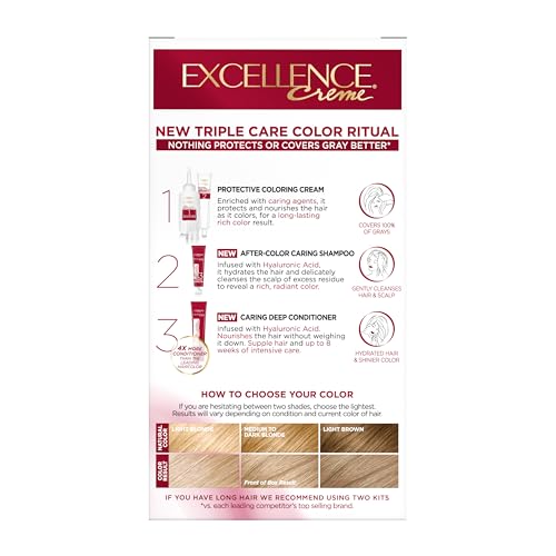 L'Oréal Paris Excellence Crème Permanente Haarfarbe, dreifache Pflegehaarfarbe mit Hyaluronsäure für 100% Grauabdeckung, 4AR Dunkles Schokobraun, 1 Packung (Verpackung kann variieren)