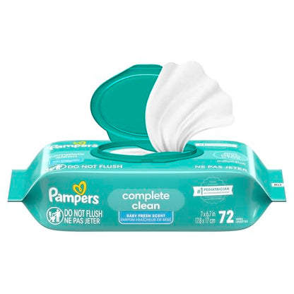 Pampers Baby-Feuchttücher, Complete Clean, Baby Fresh Duft, reinigt sanft von Kopf bis Fuß, 216 Stück (3 Packungen mit wiederverschließbarem Deckel)