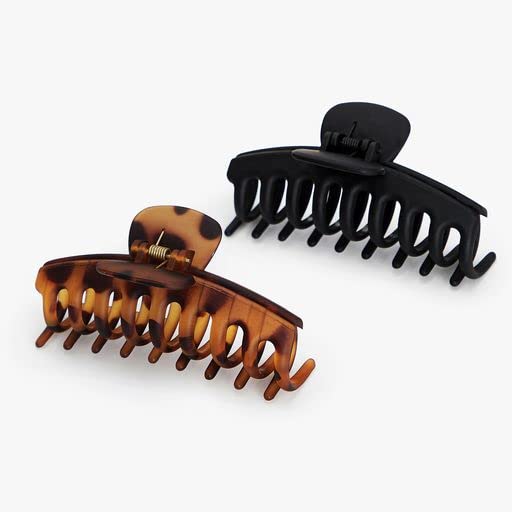 Kitsch Mittelgroße Haarspangen für Damen, starker Halt, Haarclips aus recyceltem Kunststoff für dickes Haar | Ideal für Hochsteckfrisuren, halb offene Frisuren | Ideale Geschenke für Frauen – 2 Stück, Schwarz und Schildpatt