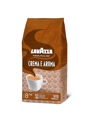 Lavazza Crema E Aroma Ganze Kaffeebohnen, 1 kg Packung, Ausgewogene mittlere Röstung mit intensivem, erdigem Geschmack und lang anhaltender Crema, GMO-frei