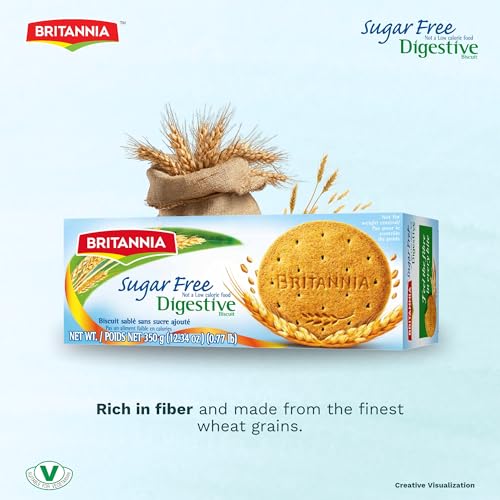 BRITANNIA Digestive zuckerfreie Kekse 350 g - Vollkornkekse - Gesunde Snacks für Frühstück & Teestunde (1er-Pack)
