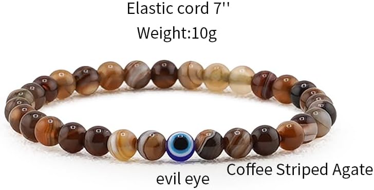 6 mm Böses Auge Armband aus schwarzen Kristallen – verstellbares Set aus Natursteinen für Herren und Damen, Schutzamulett als Geschenk für den Alltag/Geburtstag/Jahrestag