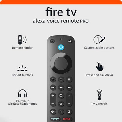 Amazon Fire TV Alexa Voice Remote Pro (neuestes Modell), mit Remote Finder, TV-Steuerung und beleuchteten Tasten (erfordert ein kompatibles Fire TV-Gerät)