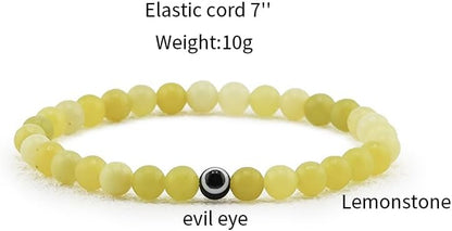 6 mm Böses Auge Armband aus schwarzen Kristallen – verstellbares Set aus Natursteinen für Herren und Damen, Schutzamulett als Geschenk für den Alltag/Geburtstag/Jahrestag