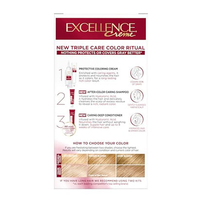 L'Oréal Paris Excellence Crème Permanente Haarfarbe, dreifache Pflegehaarfarbe mit Hyaluronsäure für 100% Grauabdeckung, 4AR Dunkles Schokobraun, 1 Packung (Verpackung kann variieren)