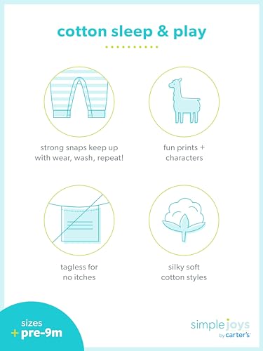 Simple Joys by Carter's Unisex Baby-Schlafoverall mit Füßen aus Baumwolle, 3er-Pack, Bär/Lama/Regenbogen, 3-6 Monate