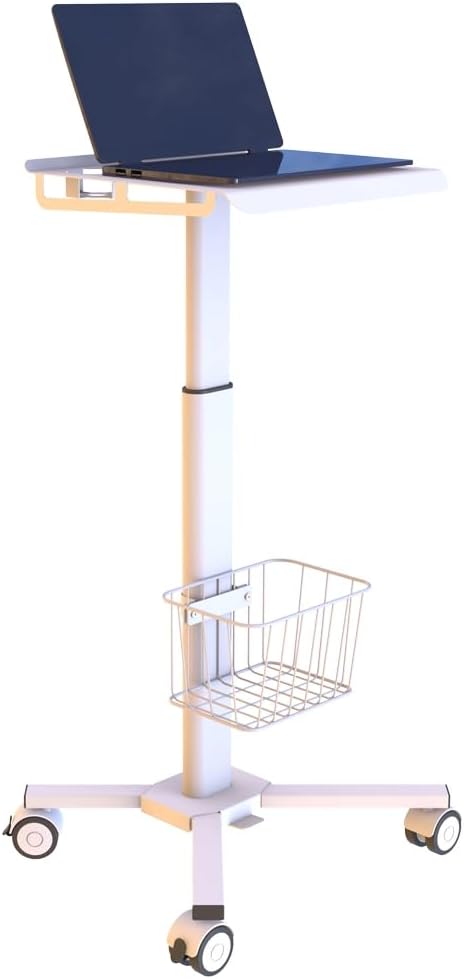 Mount Plus C01 Height Adjustable Mobile Medical Tablet Cart with Wheels and Tablet Enclosure Basket Storage | Medical Trolley for Hospital Clinic Beauty Salon | Pneumatic Mobile iPad Workstation