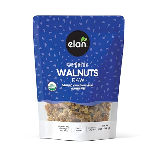 Elan Bio-Walnüsse, 150 g, roh, ungesalzen, ungeröstet, geschält, gentechnikfrei, vegan, glutenfrei, koscher, gesunde Snacks