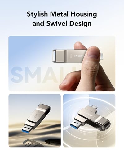 Lexar D40E 128GB Dual USB 3.2 Gen 1 Type-C Jump Drive, USB-C Flash Laufwerk Metallgehäuse Drehdesign (Champagne Silber)