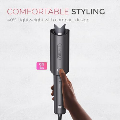 TYMO CURLPRO Automatic Rotating Curling Iron - Beach Waves Curling Wand, Portable Hair Curler, 500 Million Ionic, Dual Voltage & Lightweight for Travel, Ceramic Coating, Metallic Gray 1 inch