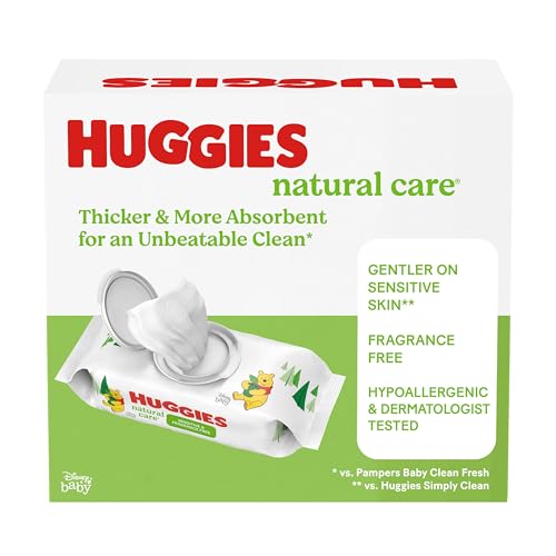 Huggies Natural Care Sensitive Baby-Feuchttücher, parfümfrei, hypoallergen, 99 % gereinigtes Wasser, 15 Flip-Top-Packungen (insgesamt 960 Tücher)