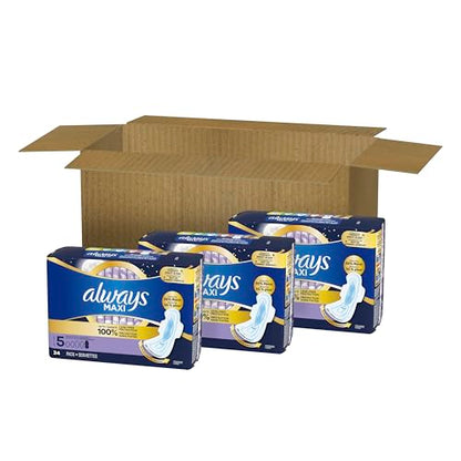Always Maxi Overnight Damenbinden mit Flügeln, Größe 5, Extra Starker Auslaufschutz für die Nacht, Unparfümiert, 36 Stück