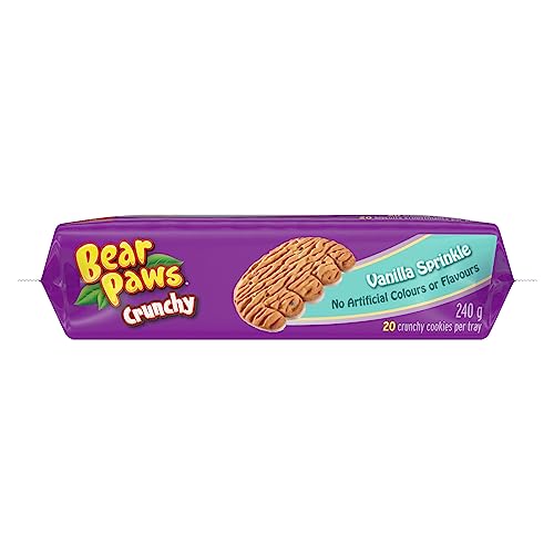 Bear Paws Crunchy Vanilla Sprinkle – Erdnussfreie Knusprige und Leckere Kekse zum Öffnen und Teilen zu Hause ohne künstliche Farb- oder Geschmacksstoffe 240g Familienpackung