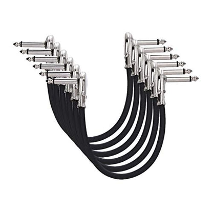 Amazon Basics 1/4 Inch Right-Angle Guitar Patch Cable for Pedal Board and Effect Pedals, 6 in, 6-Pack, Black